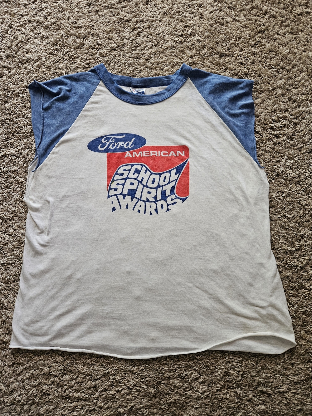 Hanes Ford American School Spirit Awards Ringer Men's Tank White & Blue Size XL